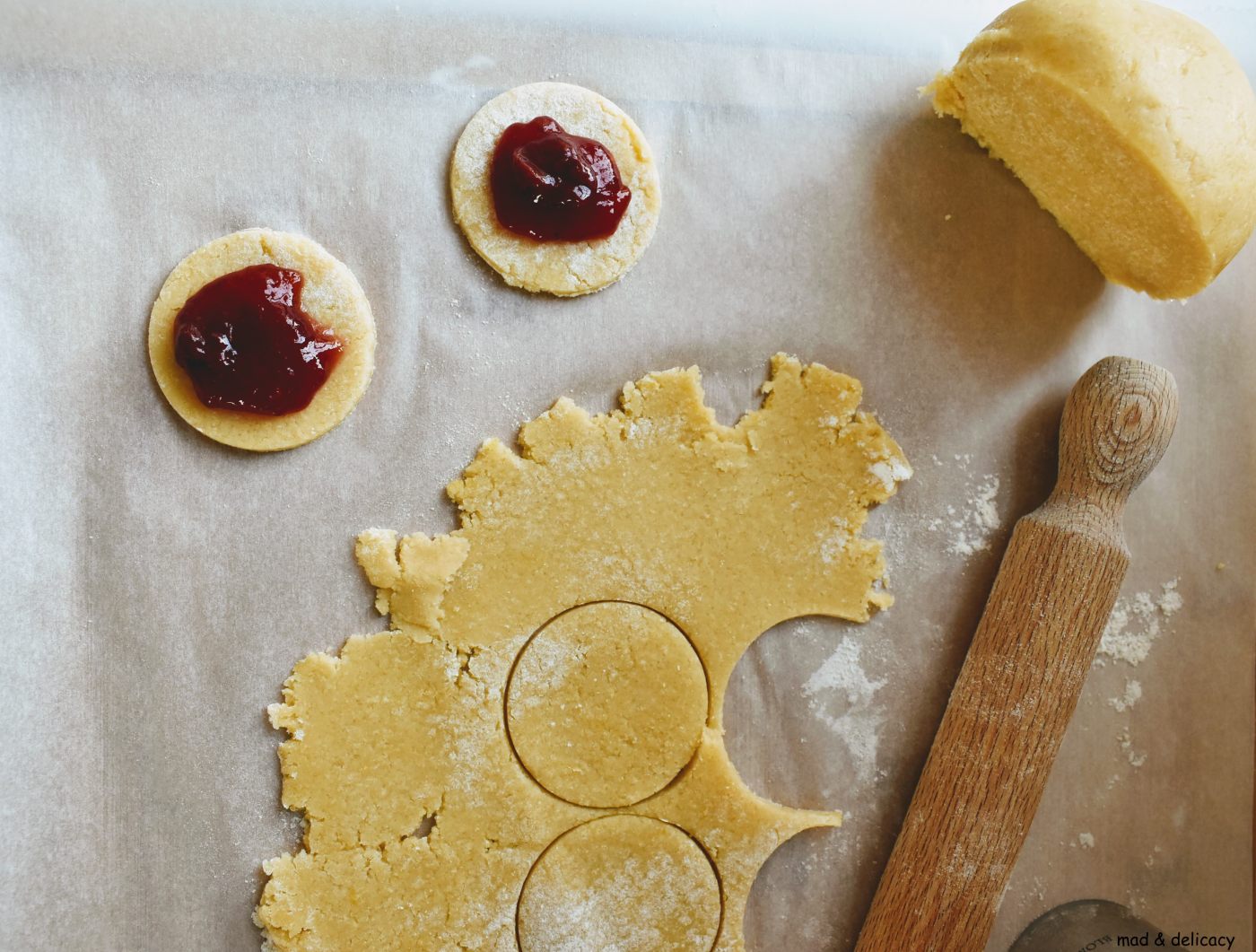 Friable and One-leads-to-another Jam Stuffed Biscuits